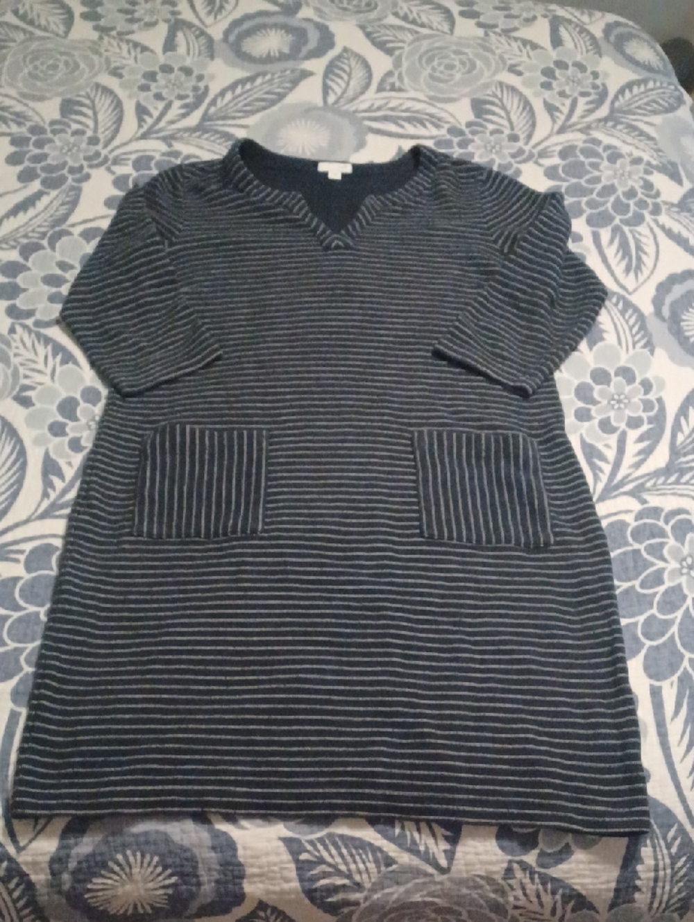 J. Jill Navy Blue Ribbed Midi Dress Size Medium 3/4 Sleeve Office Attire Casual